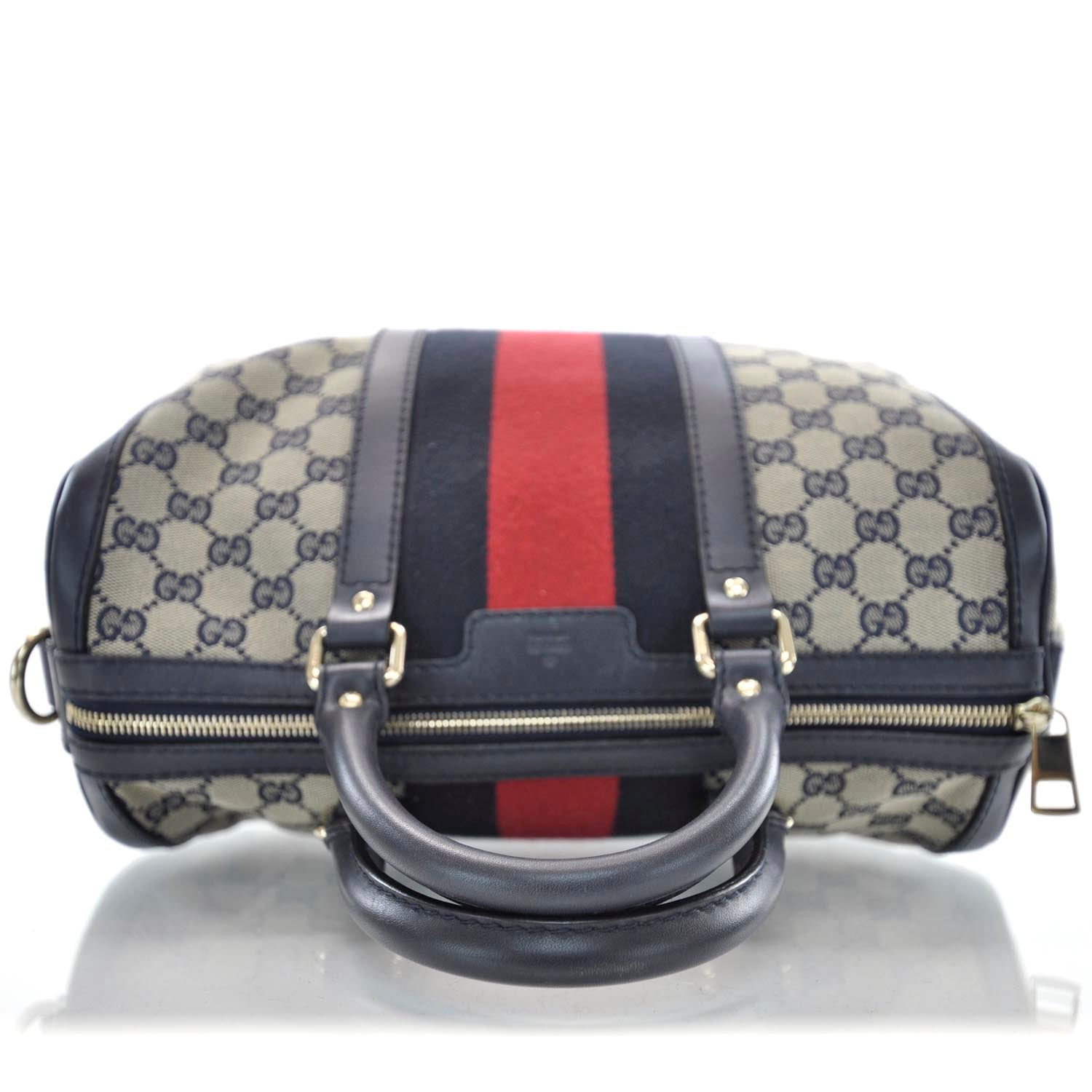 Gucci Monogram Selleria Calfskin Vintage Web Medium Boston Beige Blue 5 of 11
