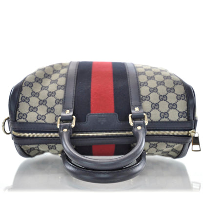 Gucci Monogram Selleria Calfskin Vintage Web Medium Boston Beige Blue 5 of 11