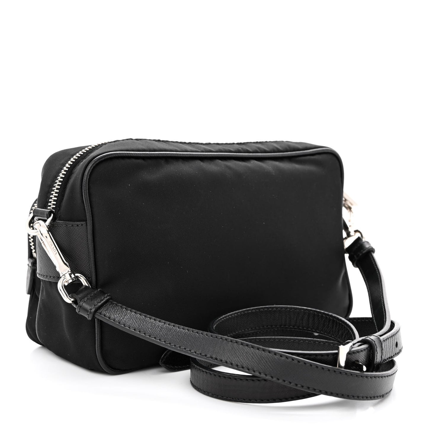 Nylon Saffiano Vela Double Zip Crossbody Bag Black