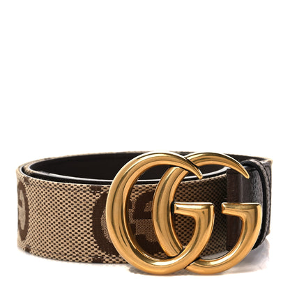 Gucci Monogram Jumbo GG Textured Dollar Calfskin Double G 40mm Belt 80 32 Camel Ebony 1 of 5