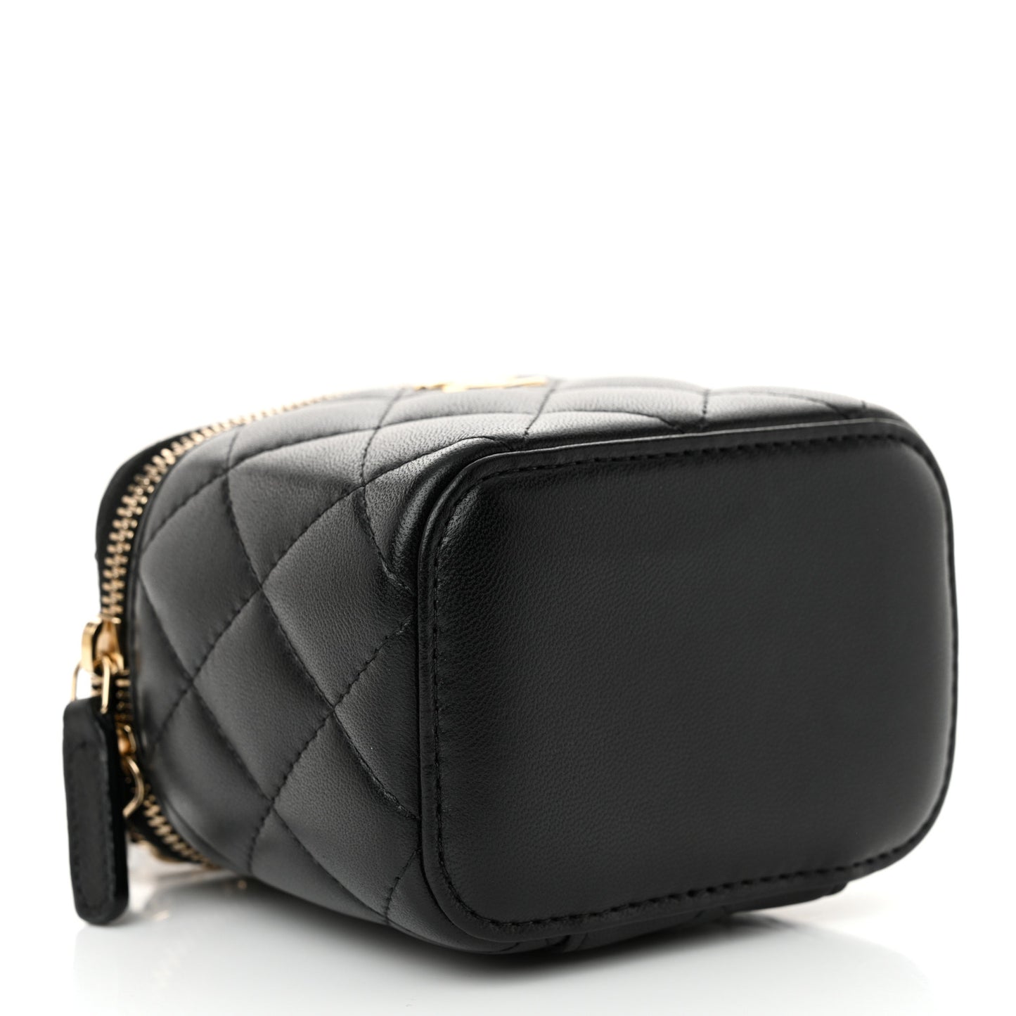 Lambskin Quilted Top Handle Mini Vanity Case With Chain Black