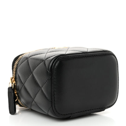 Chanel Lambskin Quilted Top Handle Mini Vanity Case With Chain Black 4 of 12