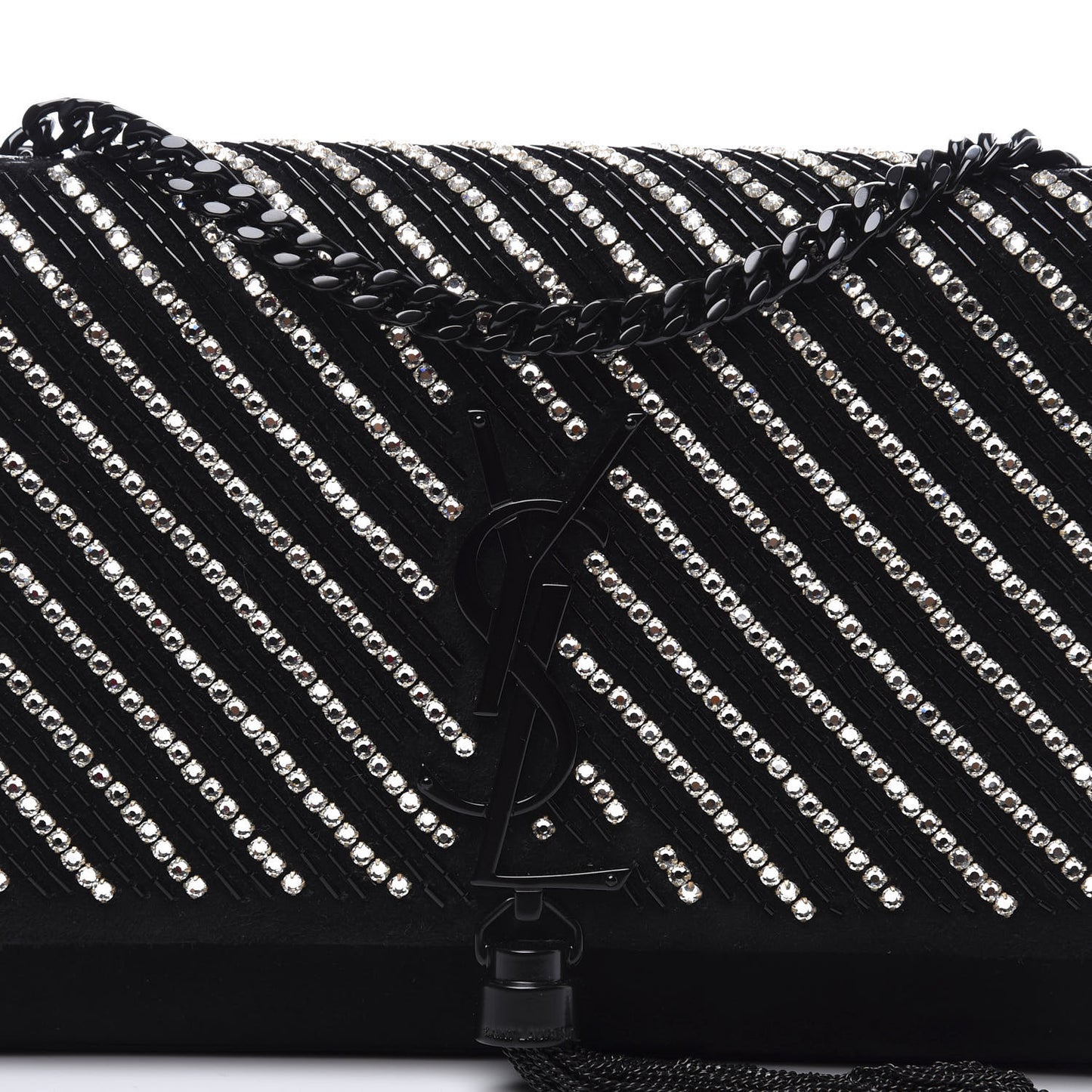 Suede Crystal Small Classic Monogram Kate Satchel Black
