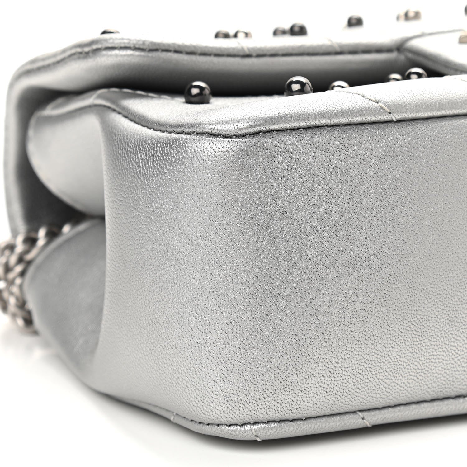 Chanel Metallic Lambskin Chevron Quilted Studded Mini Rectangular Flap Silver 9 of 11