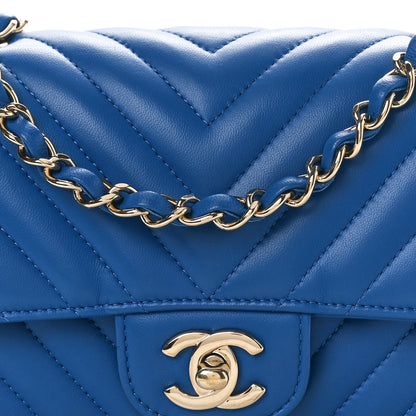 Chanel Lambskin Chevron Quilted Mini Rectangular Flap Blue 8 of 10