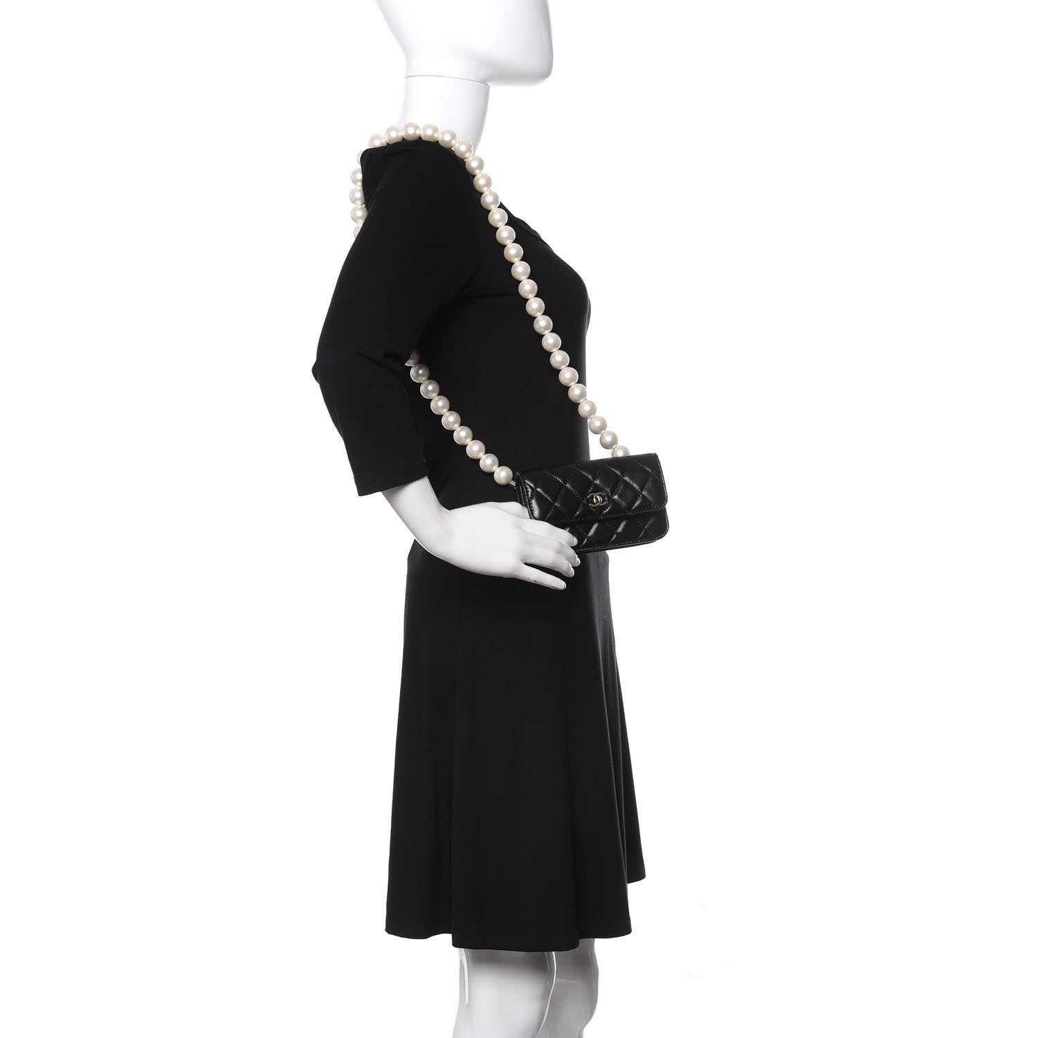Chanel Calfskin Quilted Maxi Pearls Clutch With Chain Black 2 of 9
