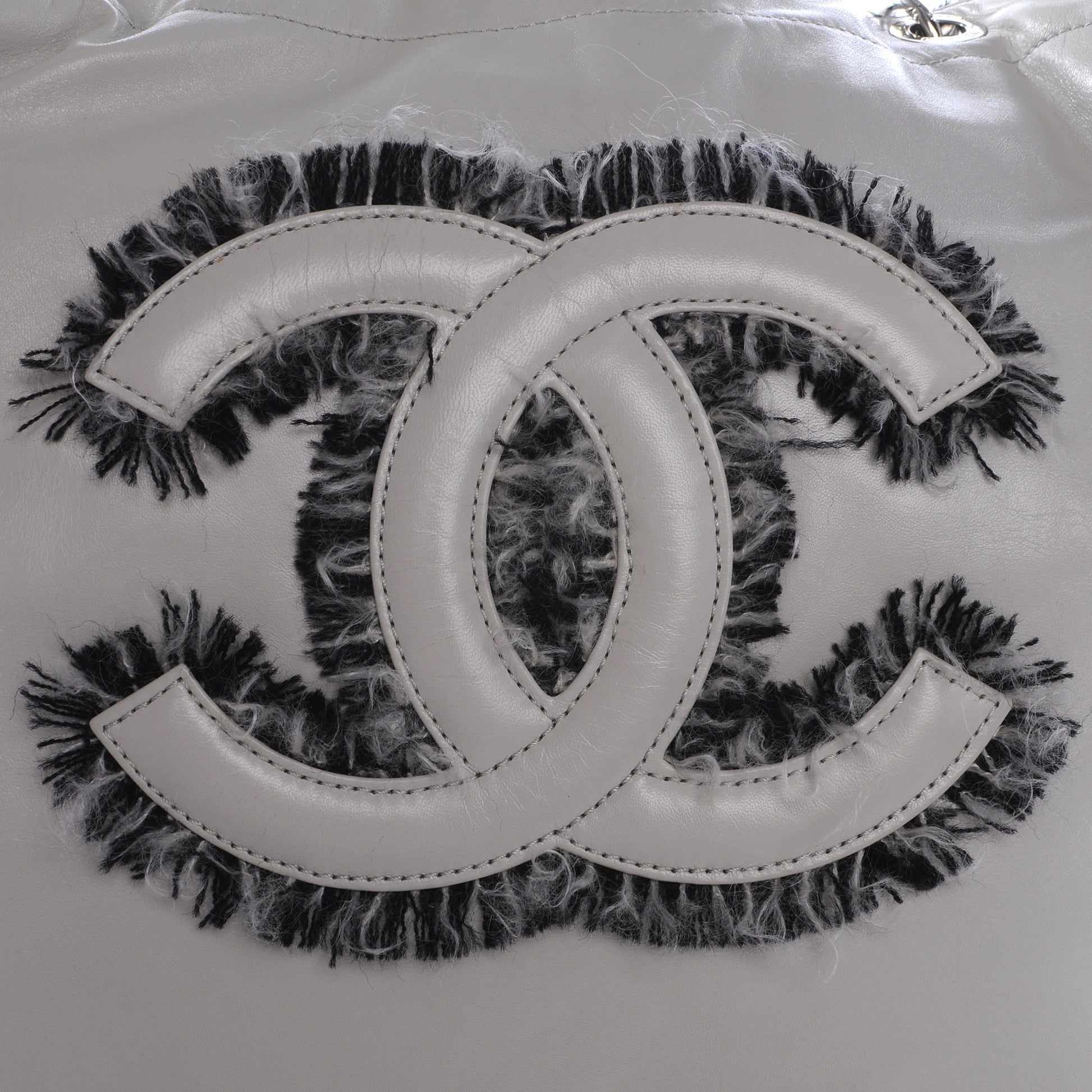 Chanel Lambskin Drawstring Tweedy Tote Light Grey 5 of 10