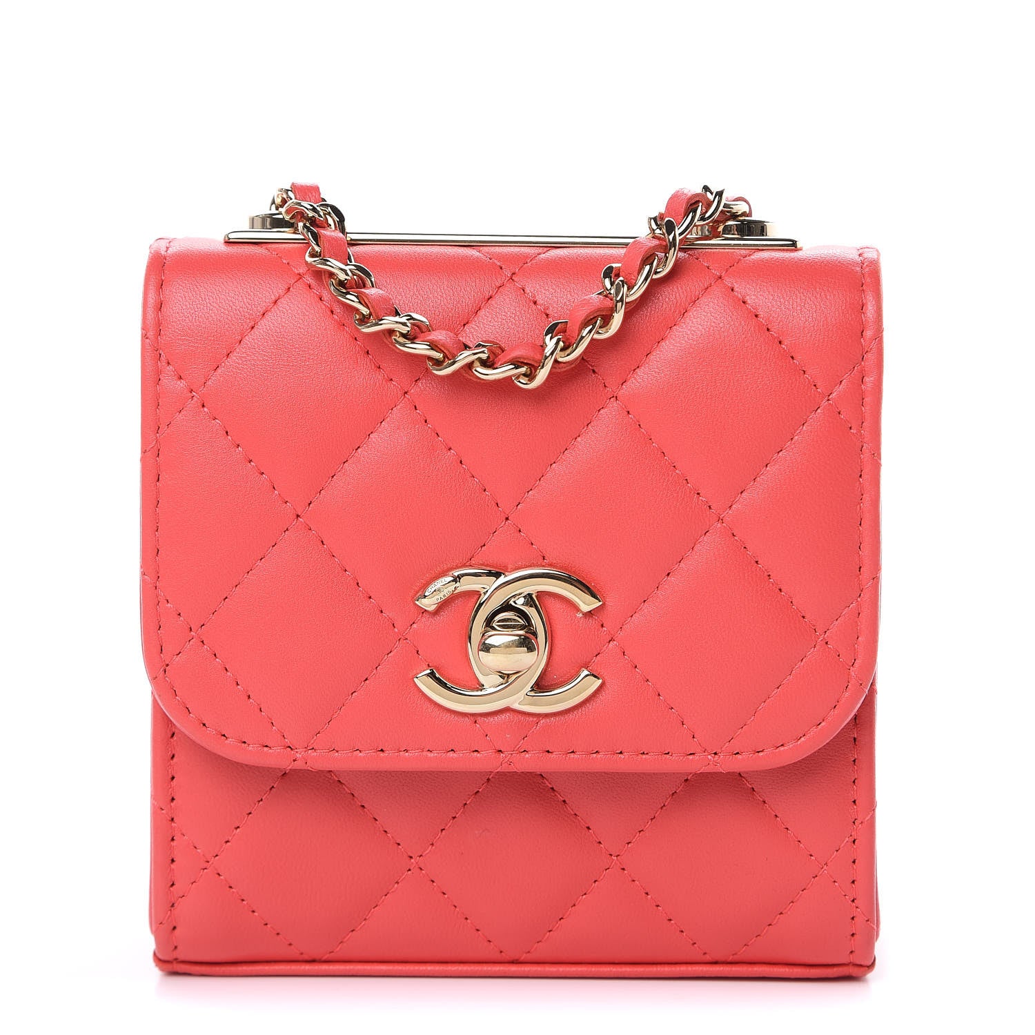 Chanel Lambskin Quilted Mini Trendy CC Chain Wallet Red 1 of 9