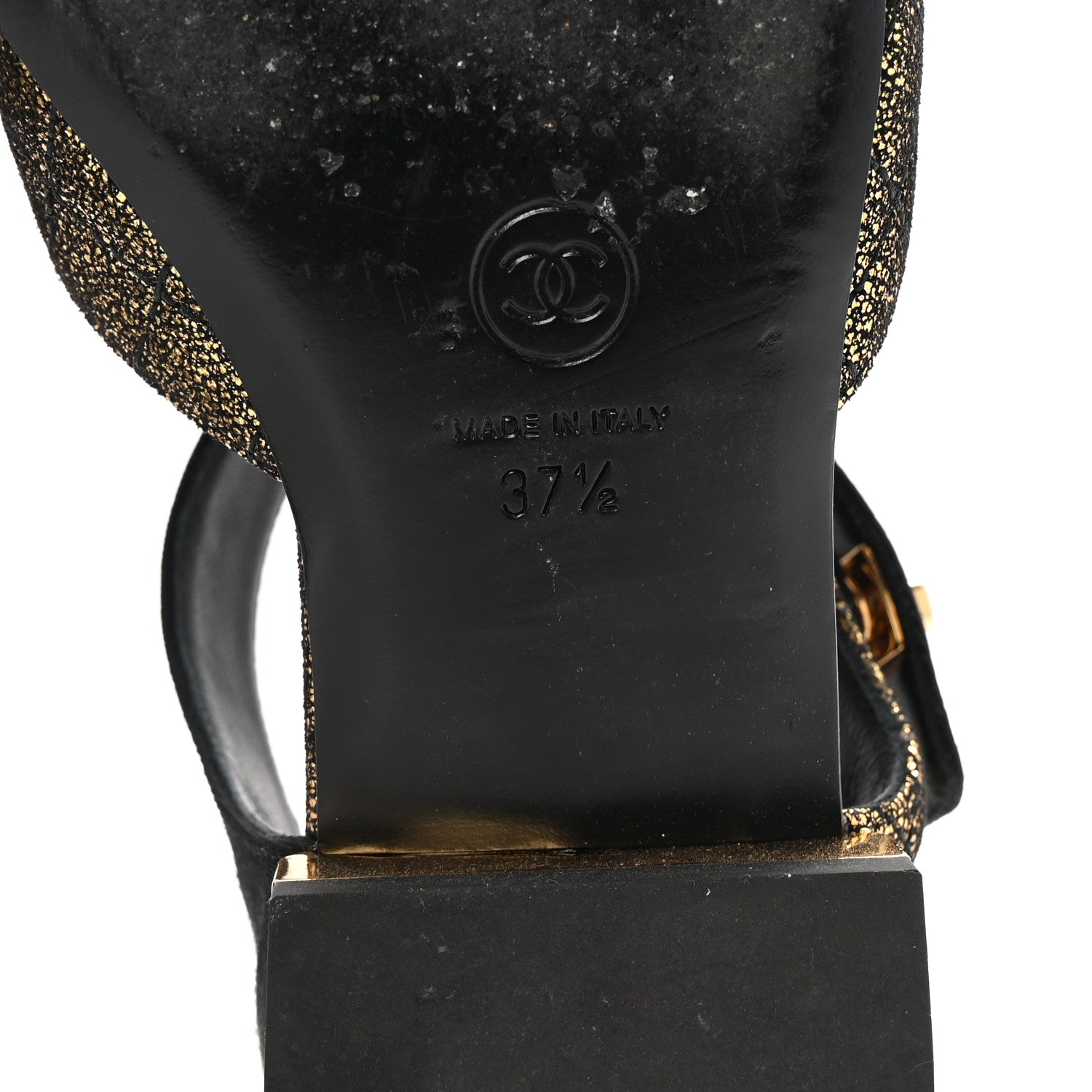 Chanel Laminated Suede Kidskin Grosgrain Quilted Cap Toe Ballerina Flats 37.5 Gold Black 7 of 10