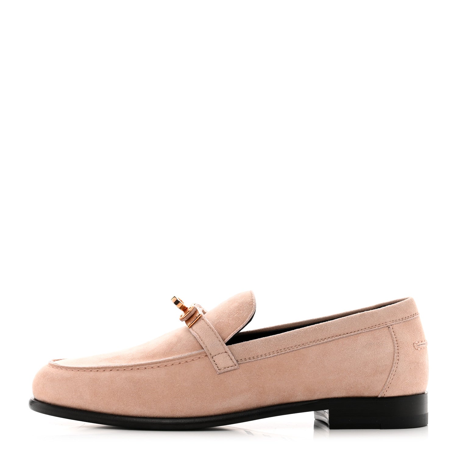 Hermes Suede Goatskin Womens Destin Loafer 37.5 Rose Opaline 1 of 9