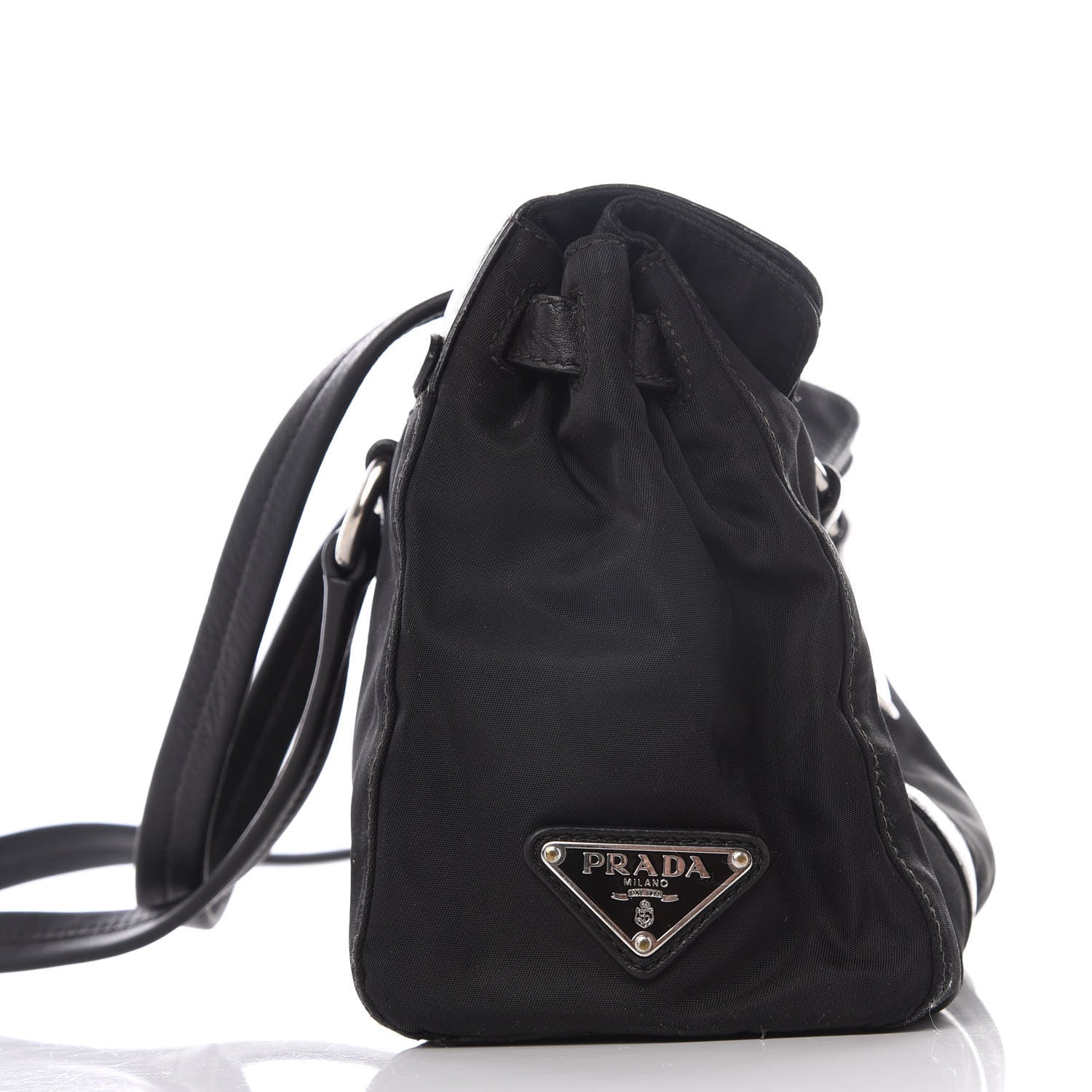 Prada Tessuto Nylon Vitello Foldover Pushlock Satchel Black 8 of 9