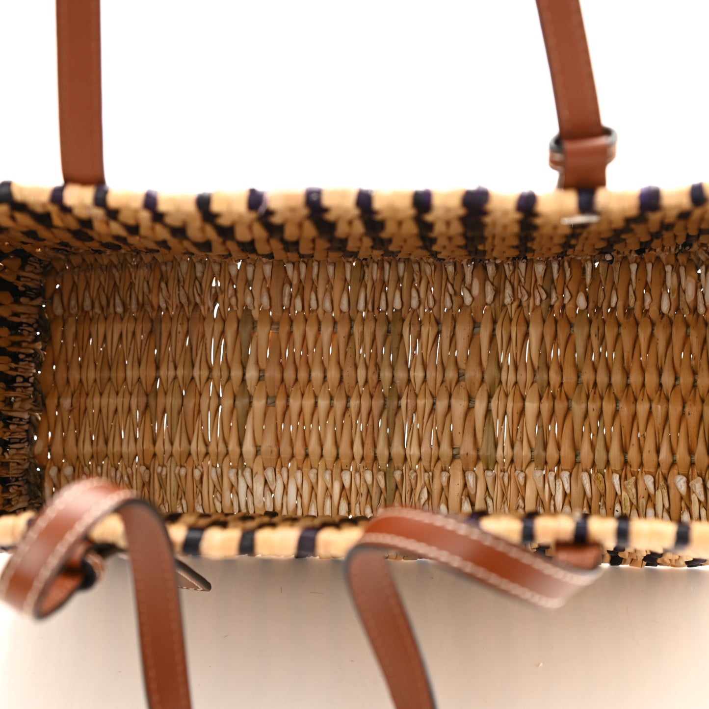 Raffia Paula's Ibiza Reed Square Basket Tote Bag Natural Black Pecan