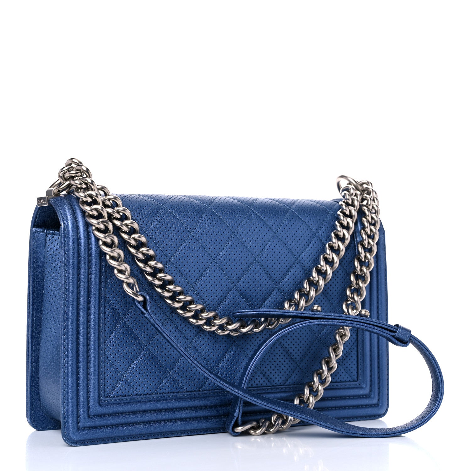Chanel Perforated Lambskin Quilted New Medium Boy Flap Blue 3 of 19