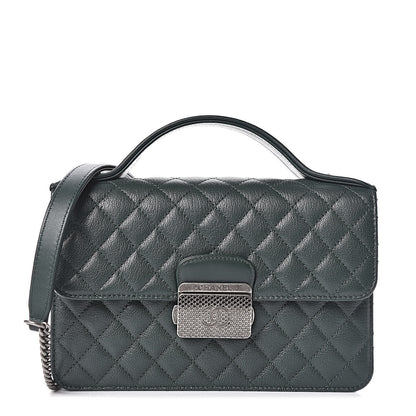 Chanel Goatskin Quilted Small CC University Top Handle Flap Dark Green 1 of 10