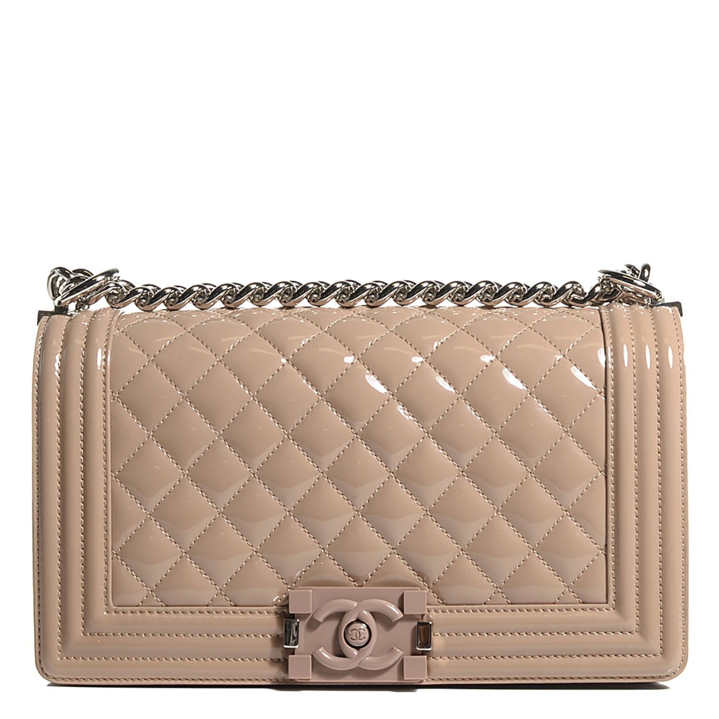 Patent Calfskin Medium Boy Flap Plexiglass Beige