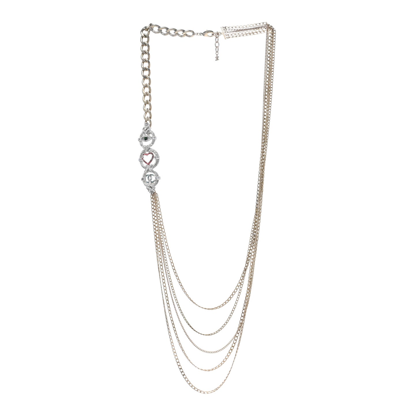 Crystal Eye Heart CC Multi Strand Chain Necklace Gold Green Pink Blue