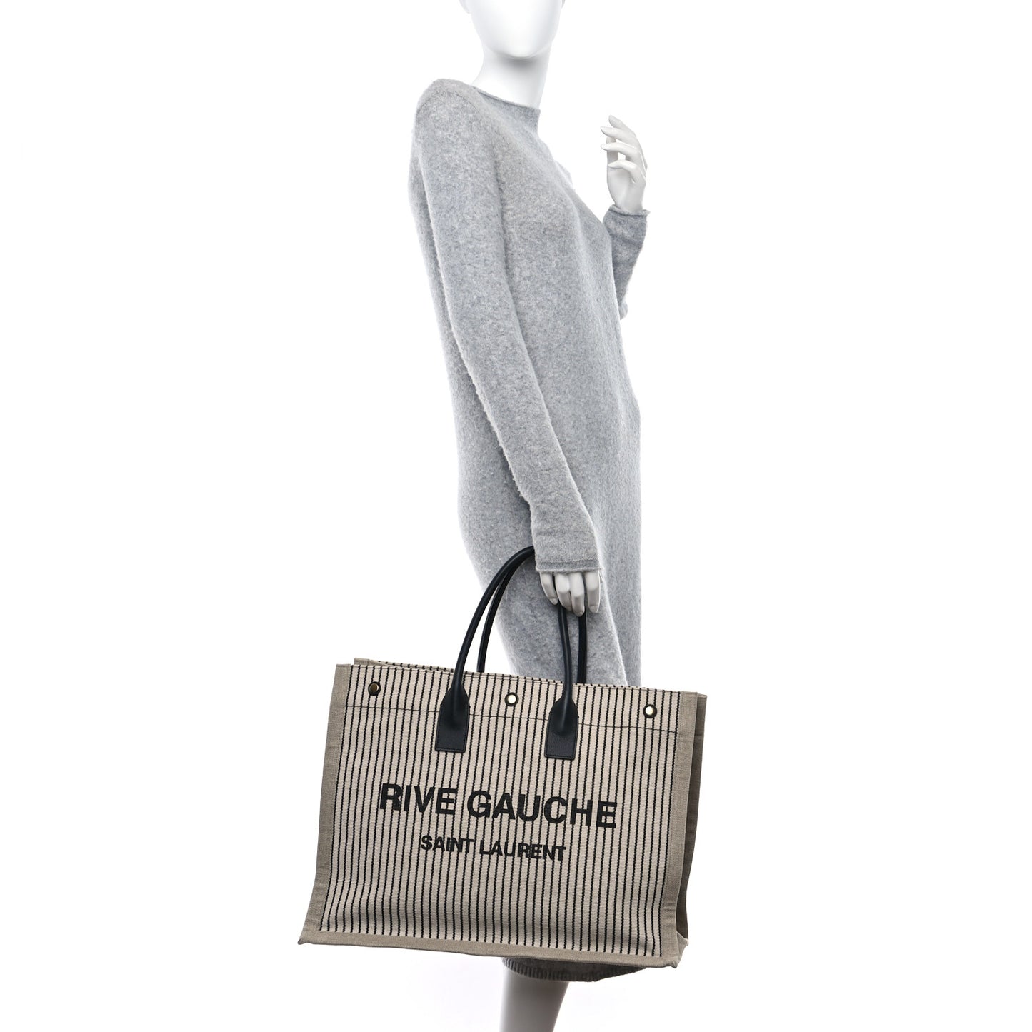Embroidered Cotton Linen Rive Gauche Noe Tote Natural Black