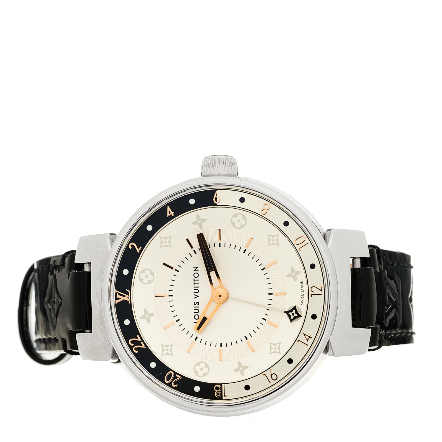 Louis Vuitton Stainless Steel Monogram 35mm Tambour Moon Dual Time Quartz Watch Silver 2 of 6
