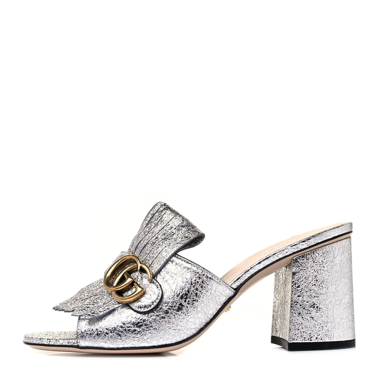 Galassia GG Marmont Fringe 75mm Slide Sandals 39.5 Argento