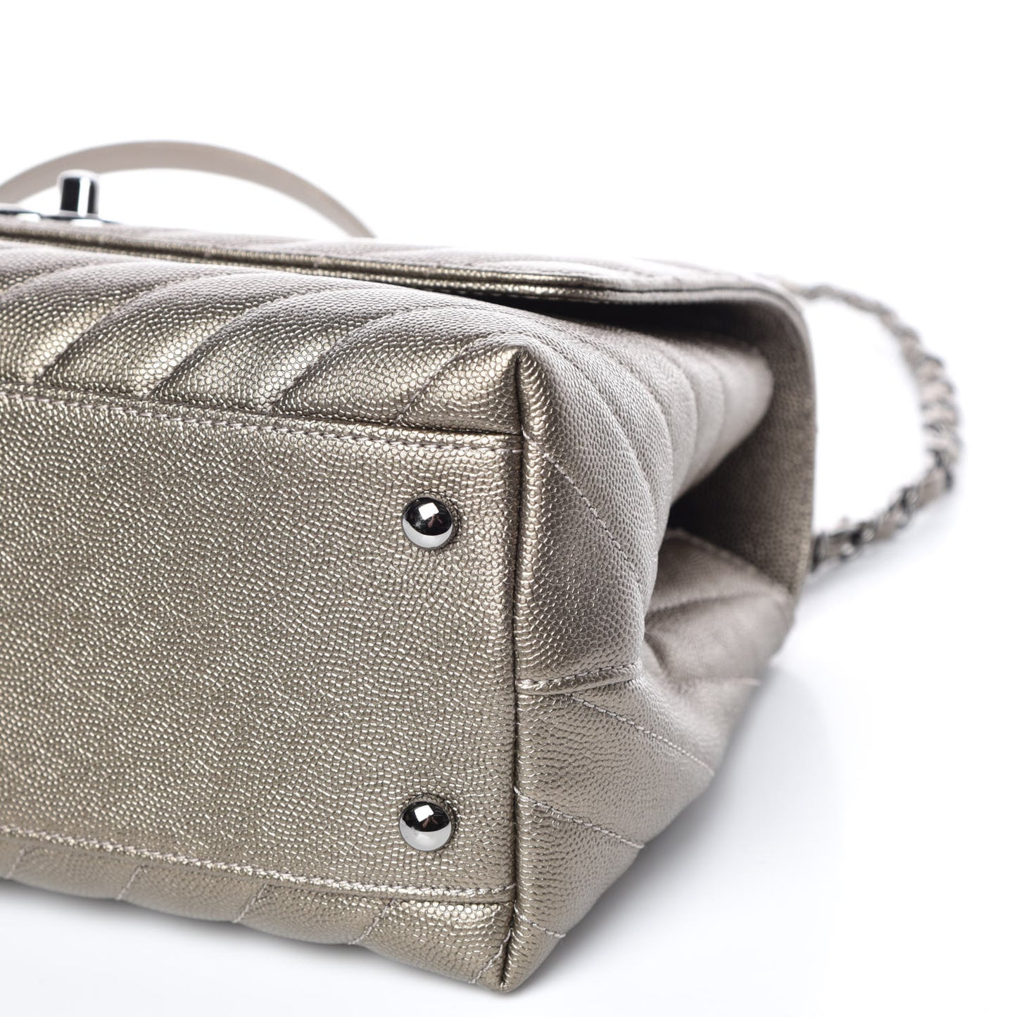 Metallic Caviar Chevron Quilted Small Coco Handle Flap Light Gold