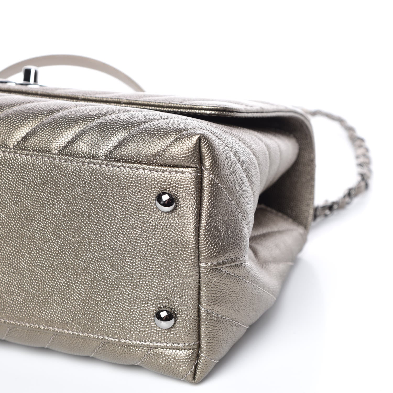 Chanel Metallic Caviar Chevron Quilted Small Coco Handle Flap Light Gold 6 of 10