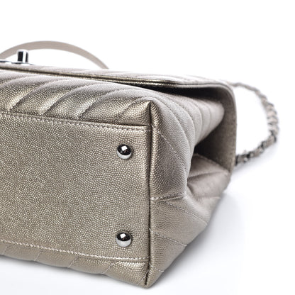 Chanel Metallic Caviar Chevron Quilted Small Coco Handle Flap Light Gold 6 of 10