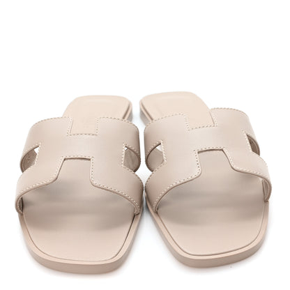 Hermes Box Calfskin Oran Sandals 37 Beige Mastic 3 of 10