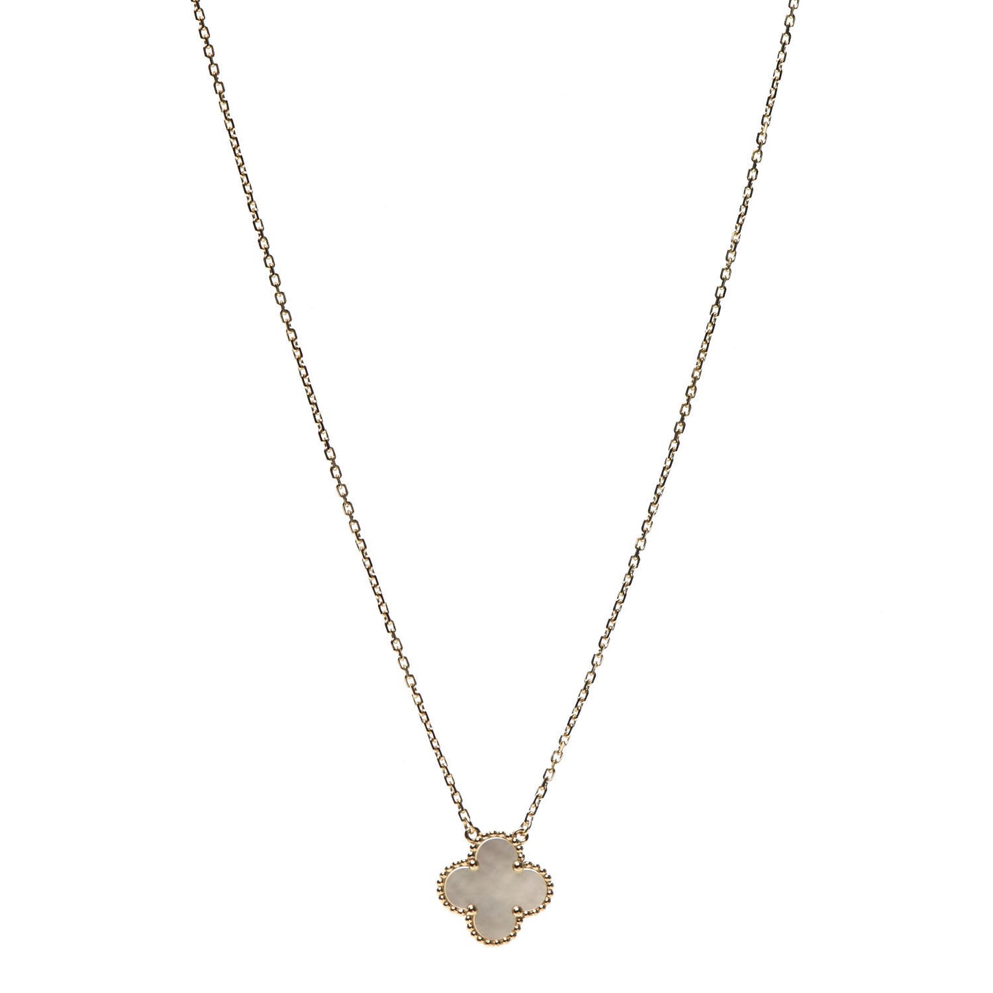 18K Yellow Gold Mother of Pearl Vintage Alhambra Pendant Necklace