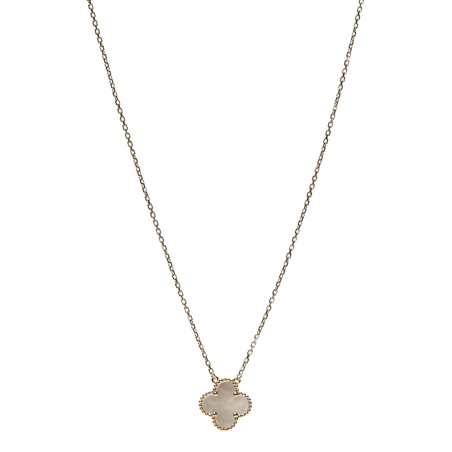 Van Cleef & Arpels 18K Yellow Gold Mother of Pearl Vintage Alhambra Pendant Necklace 1 of 8