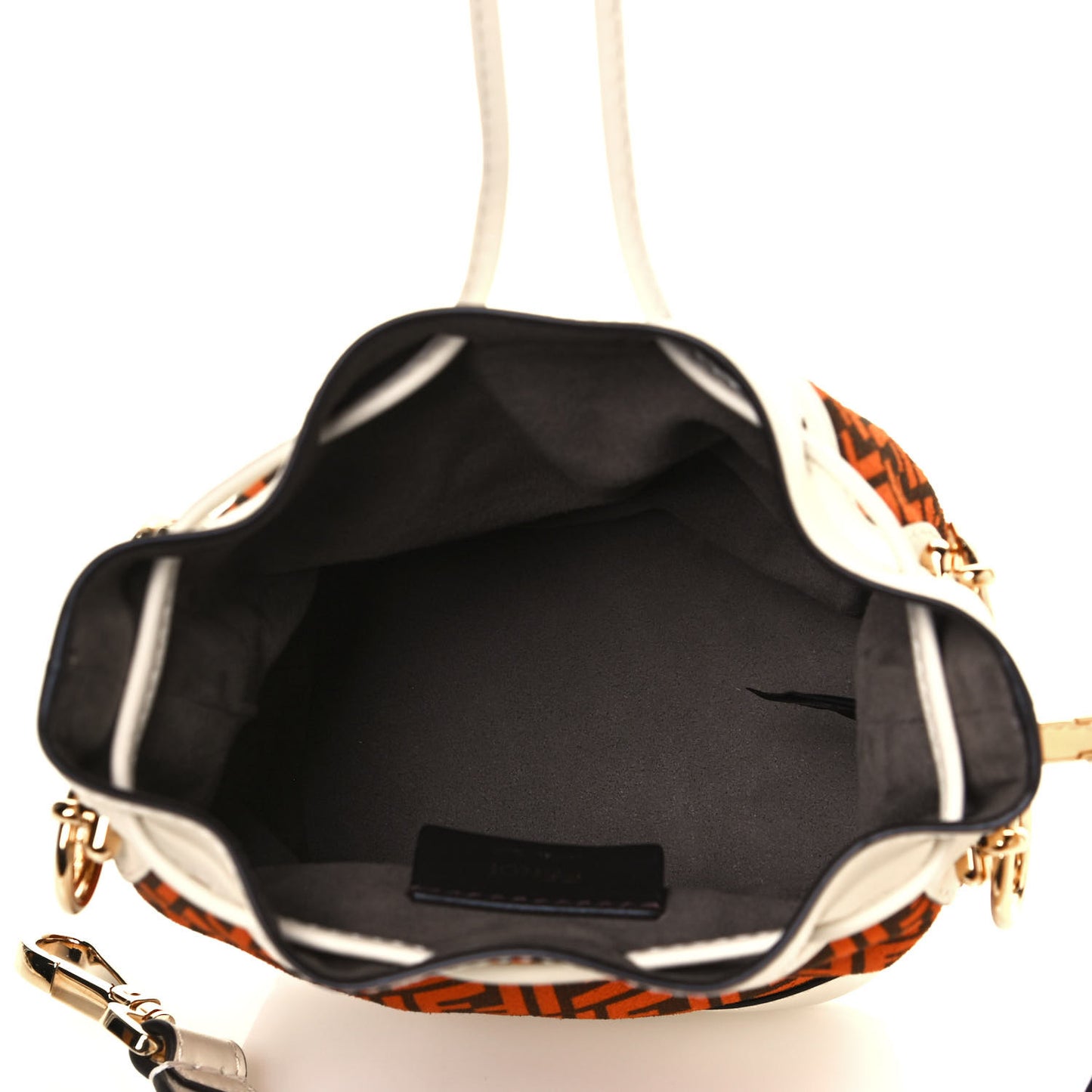 Suede Vitello King F is Fendi Micro FF Mini Mon Tresor Bucket Bag Arancio Marrone White Ice
