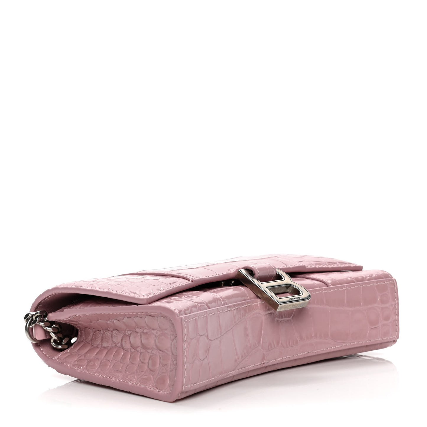 Shiny Calfskin Crocodile Embossed Hourglass Chain Bag Powder Pink