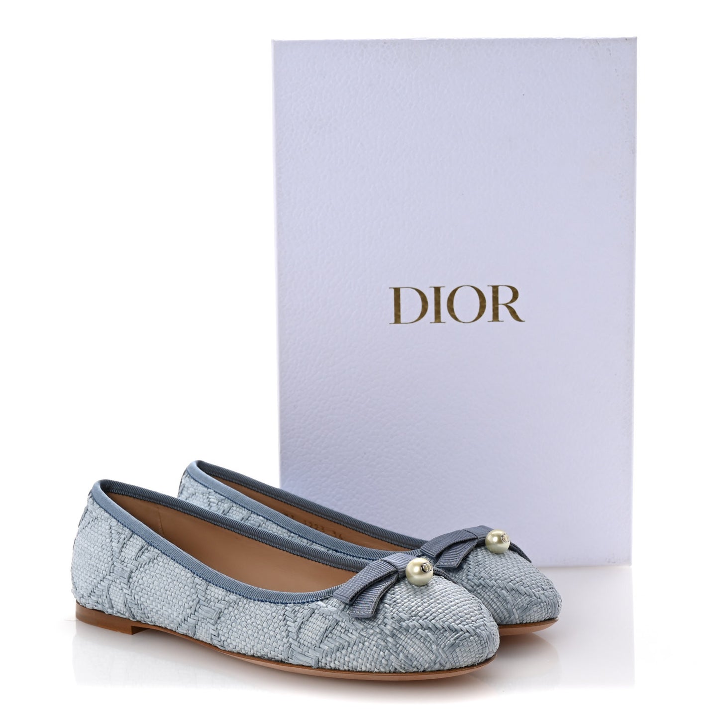 Raffia Cannage Ballet Flat 36 Bleu Pastel