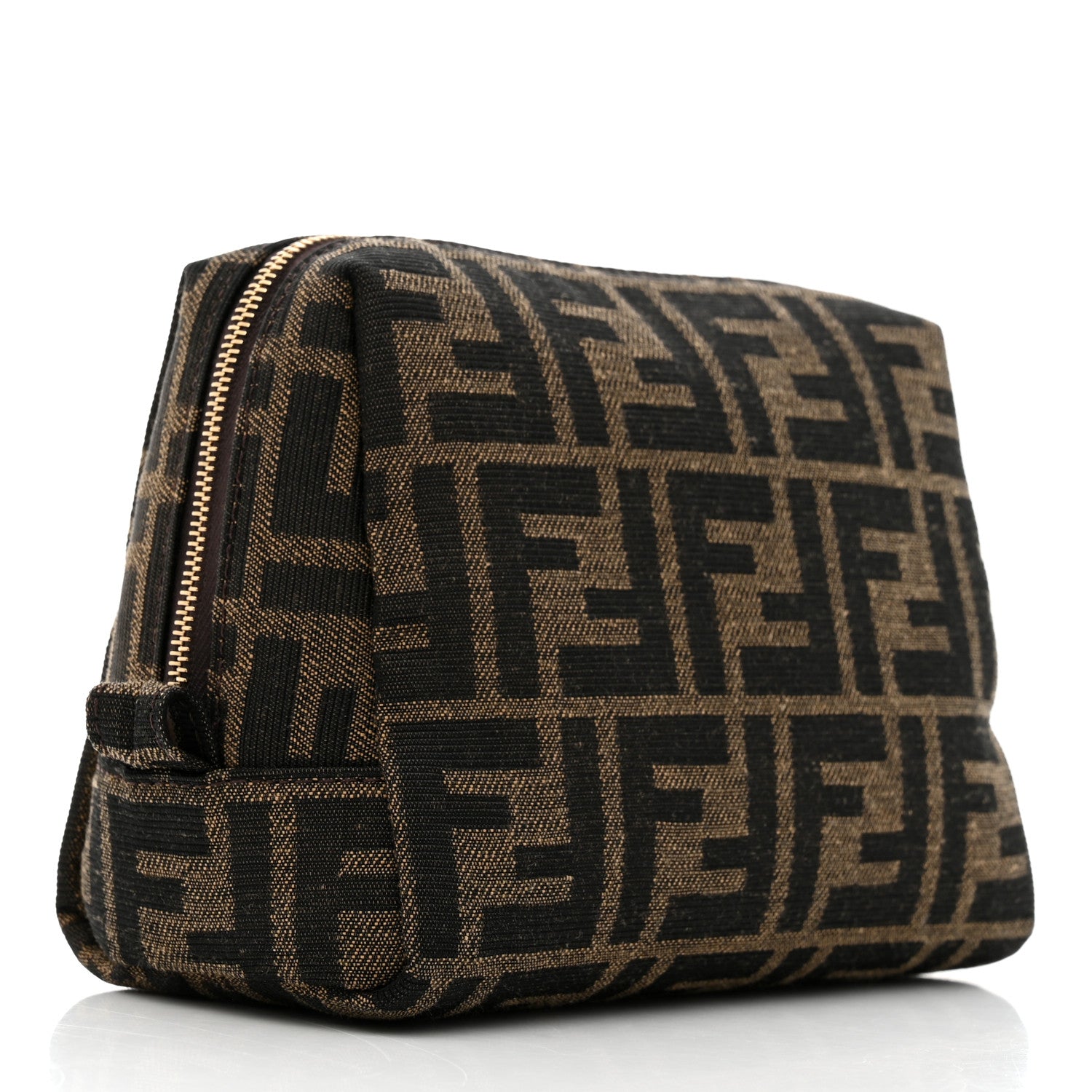 Fendi Fabric Jacquard FF 1974 Small Trapezoid Beauty Pouch Tobacco Moro Black 3 of 8
