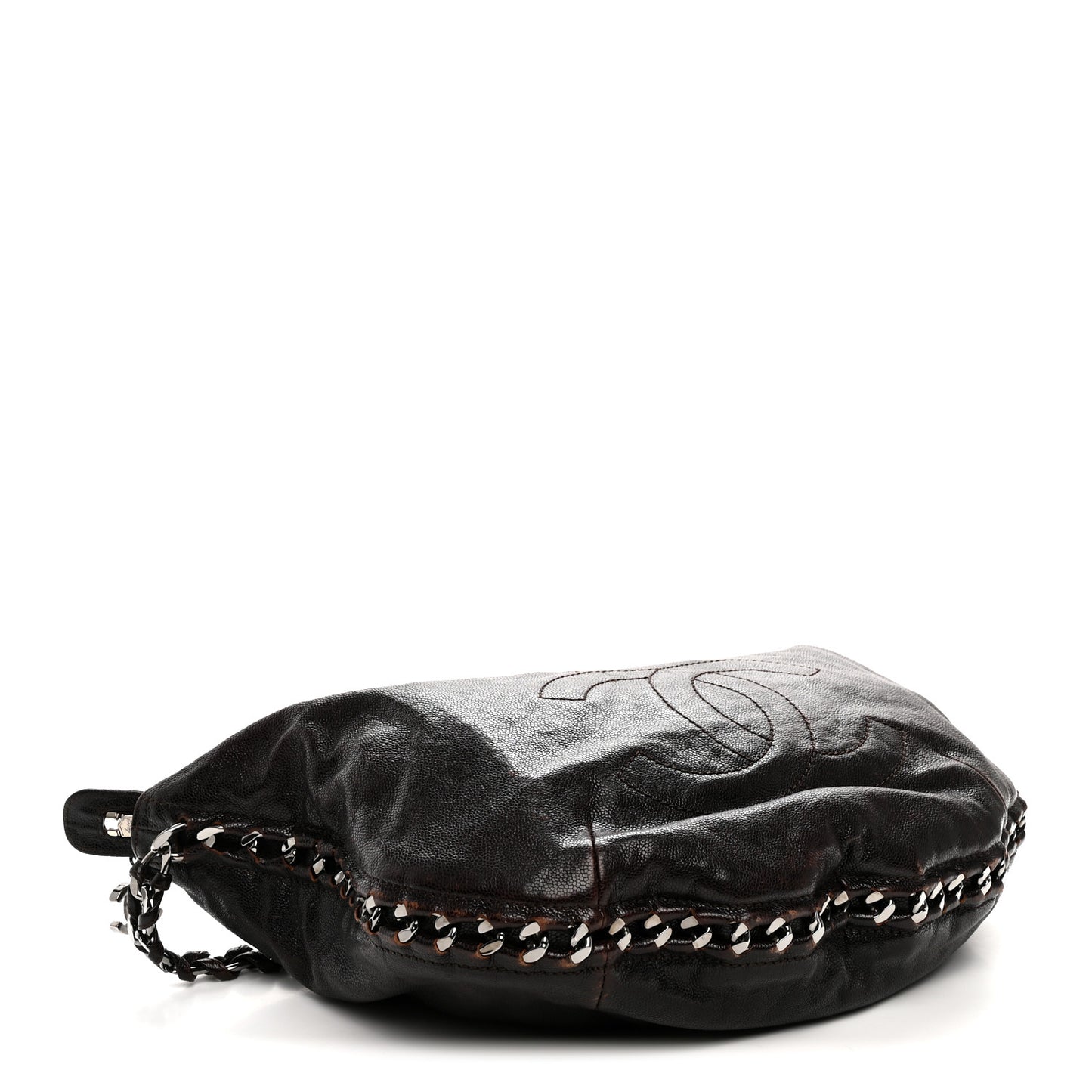 Glazed Caviar Modern Chain Hobo Brown