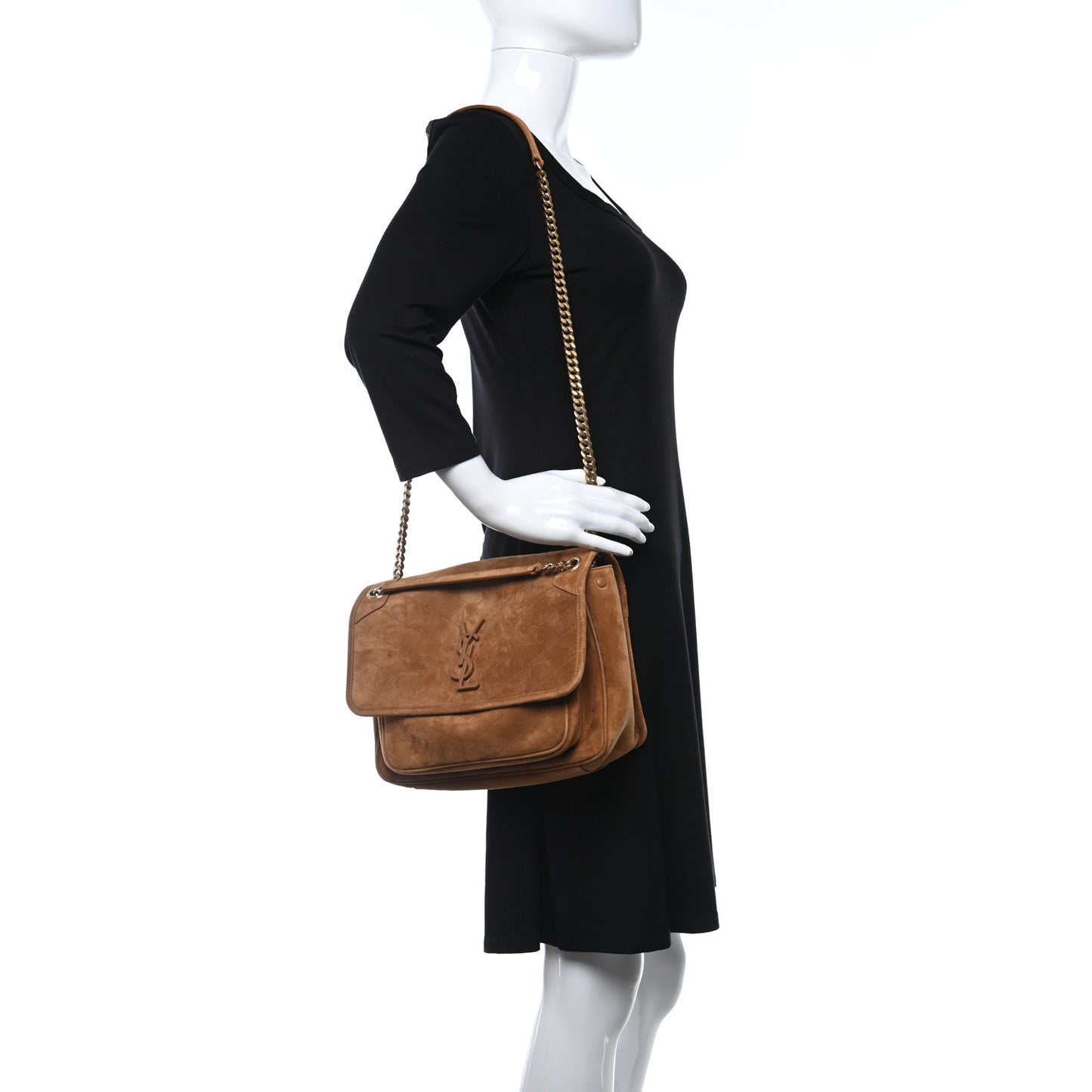 Suede Monogram Medium Niki Chain Satchel Cinnamon