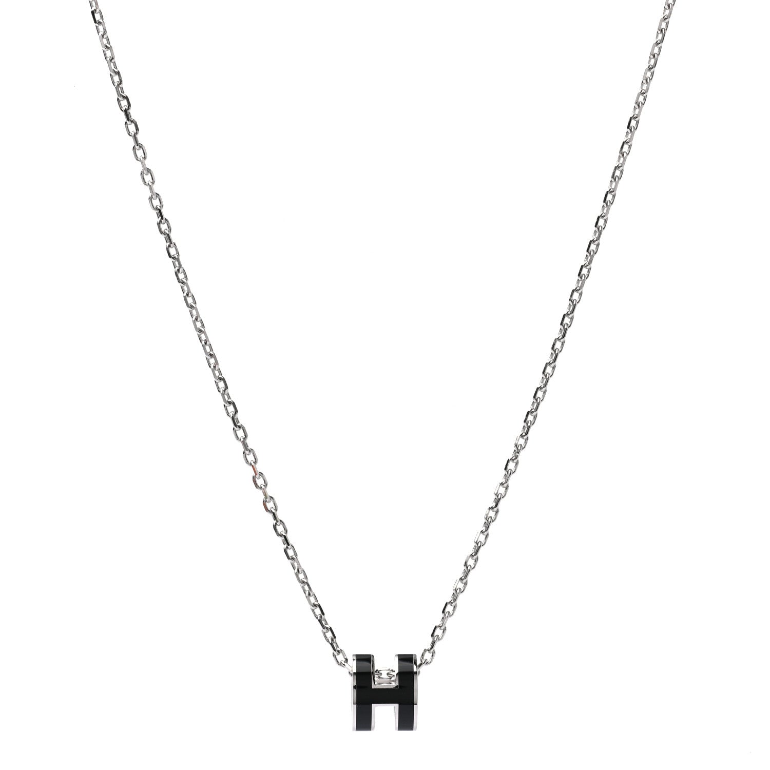 Hermes Lacquered Palladium Mini Pop H Pendant Necklace Black 1 of 6