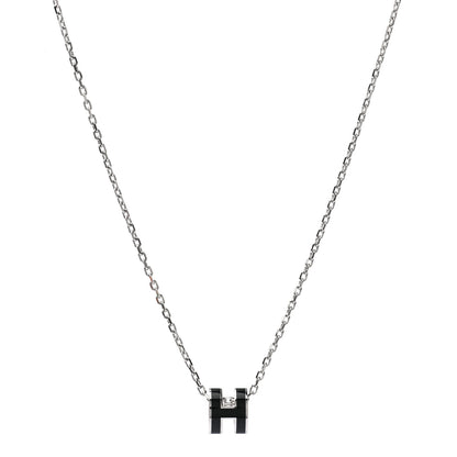 Hermes Lacquered Palladium Mini Pop H Pendant Necklace Black 1 of 6