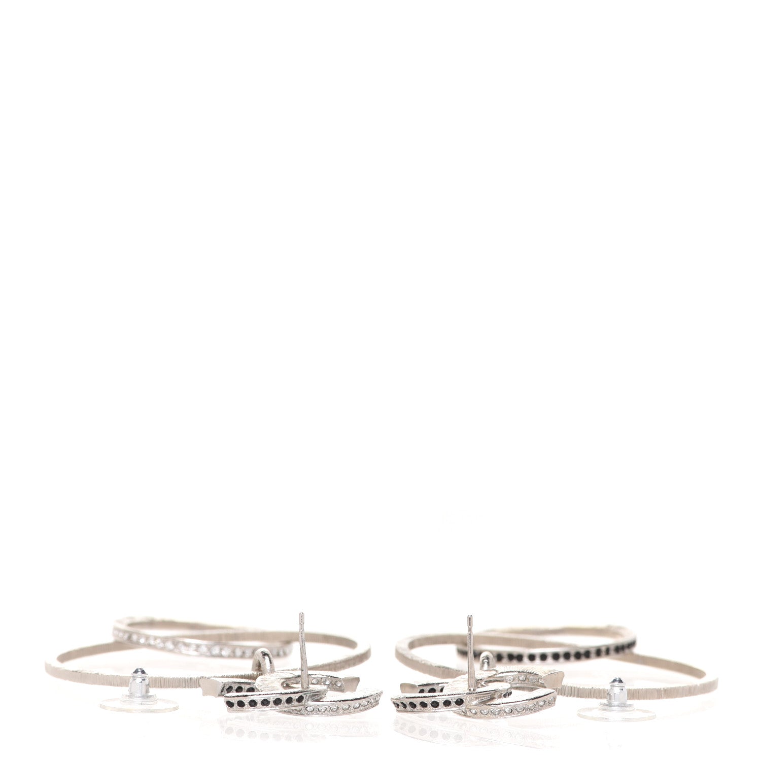 Chanel Crystal CC Hoop Earrings Silver Black 4 of 4