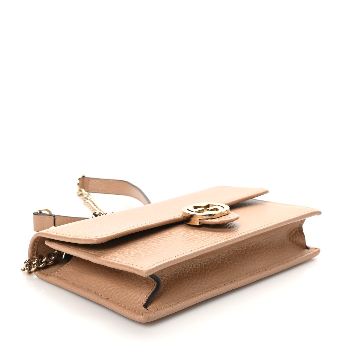 Dollar Calfskin Interlocking G Chain Wallet Camelia