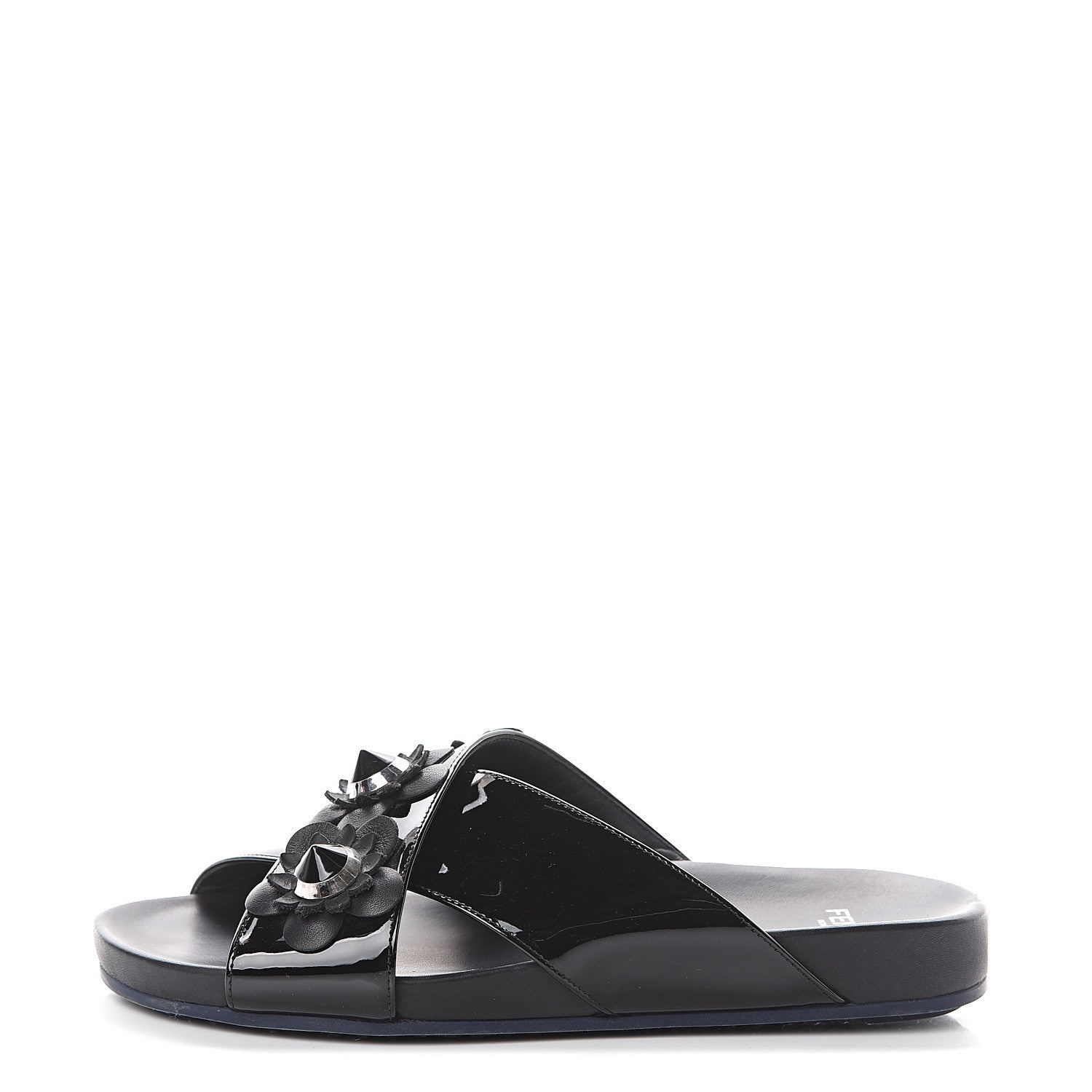 Fendi Patent Flowerland Slide Sandals 37.5 Black 1 of 7
