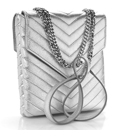 Saint Laurent Metallic Lambskin Quilted Double Flap Bag Silver 5 of 10