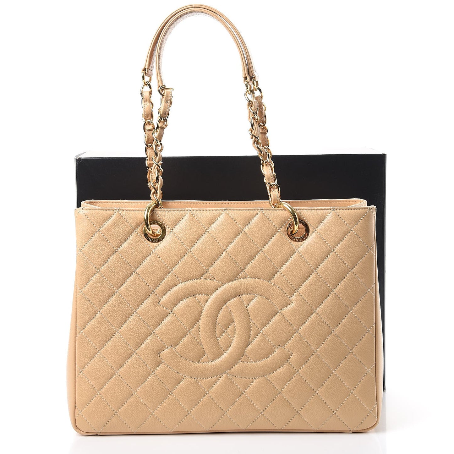 Caviar Quilted Grand Shopping Tote GST Beige Clair