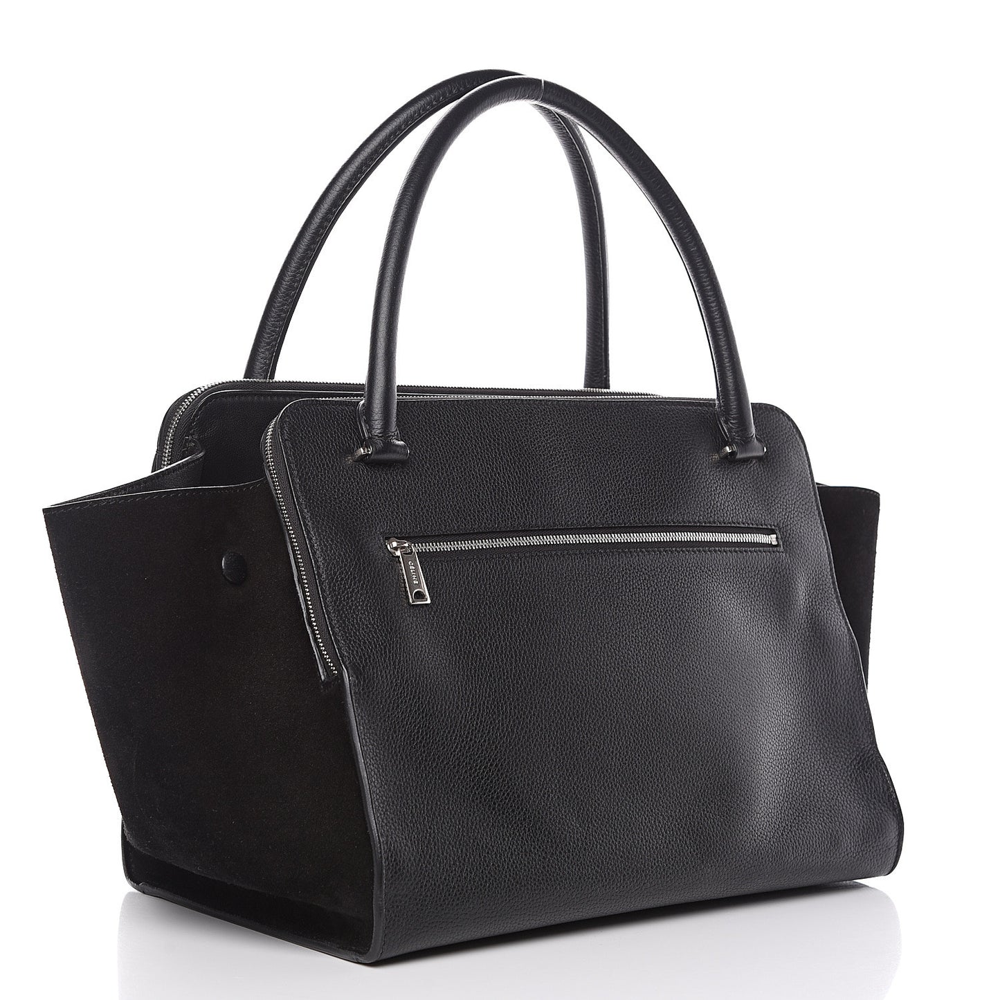 Drummed Calfskin Suede Double Zip Trapeze Black