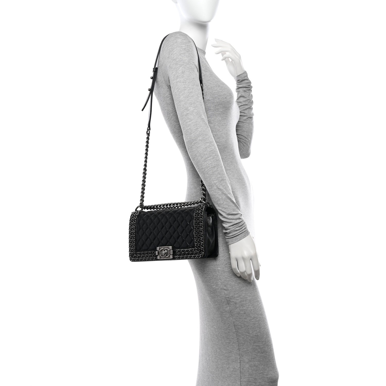 Chanel Glazed Calfskin Quilted Medium Chain Around Boy Flap Black 2 of 14