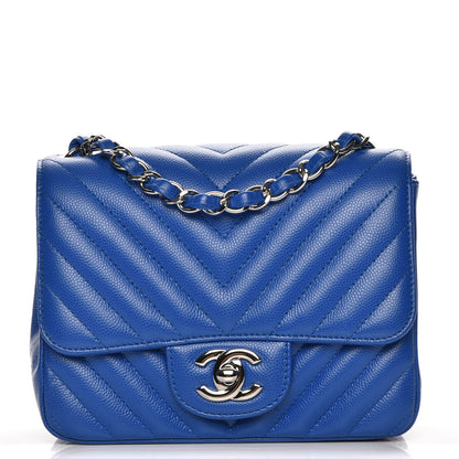 Chanel Caviar Chevron Quilted Mini Square Flap Blue 1 of 8