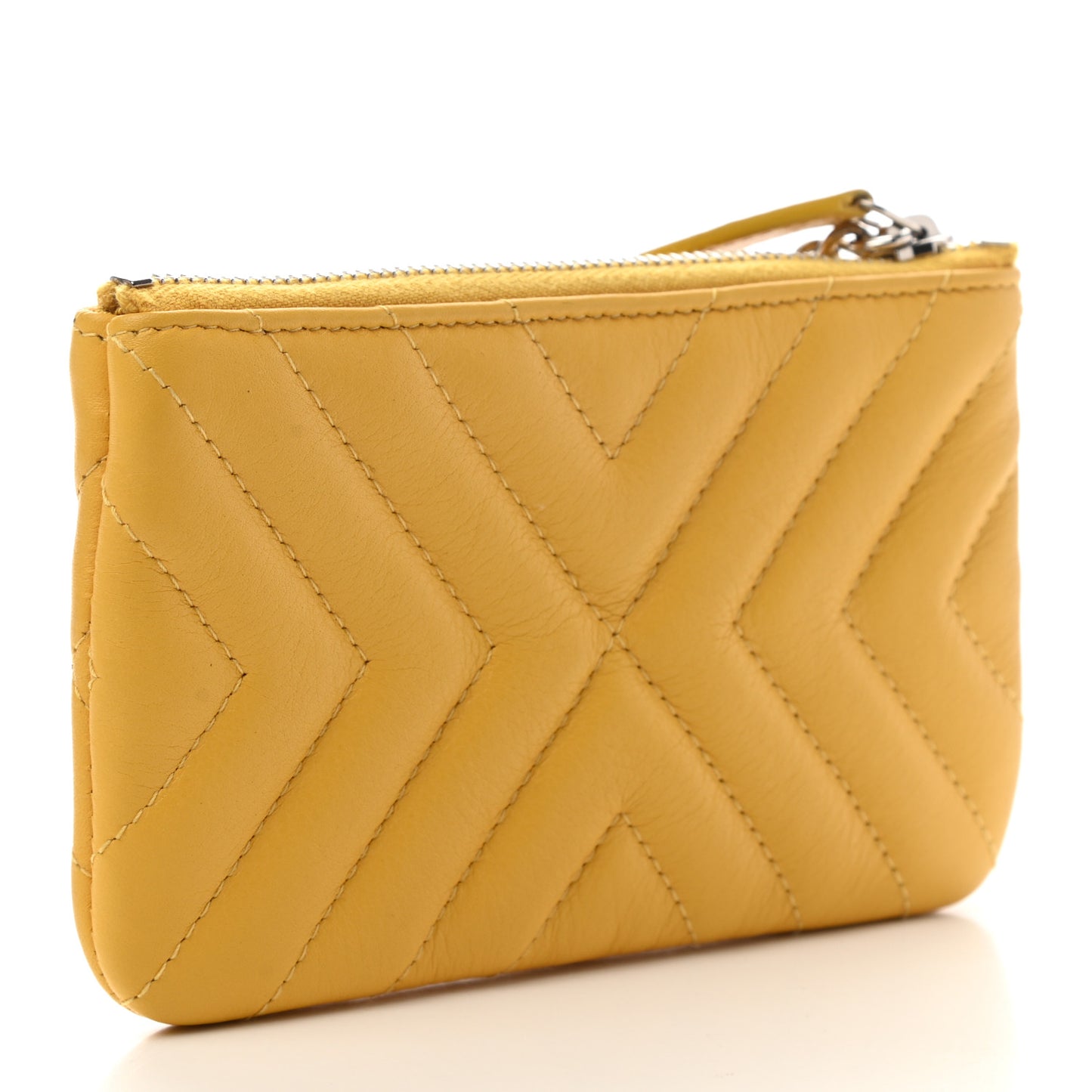 Calfskin Chevron Quilted Tassel Small Cosmetic Case Yellow