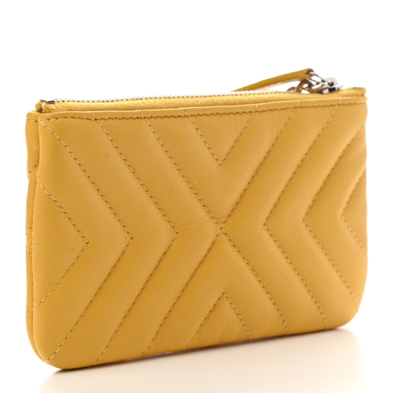 Chanel Calfskin Chevron Quilted Tassel Small Cosmetic Case Yellow 3 of 7