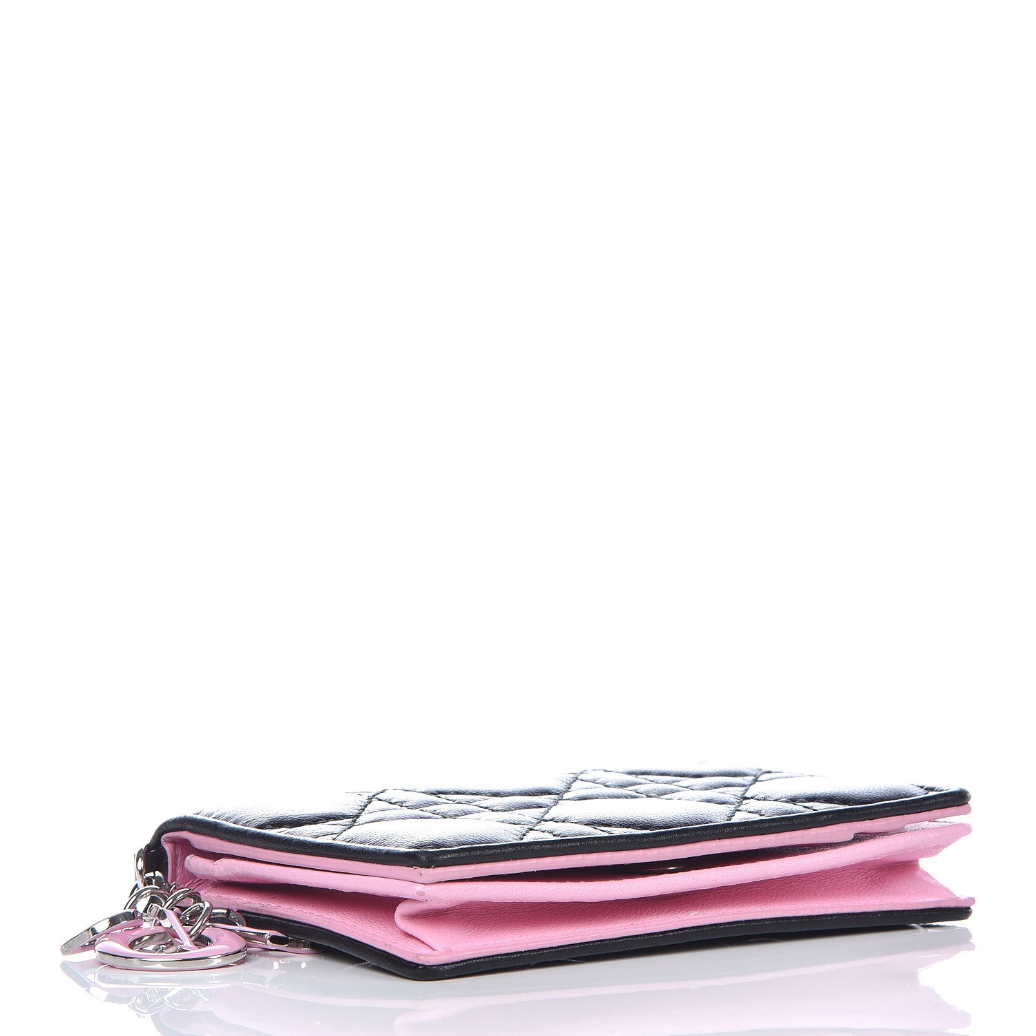 Christian Dior Lambskin Cannage Bi-Color Small Lady Dior Flap Card Holder Black Pink 4 of 10