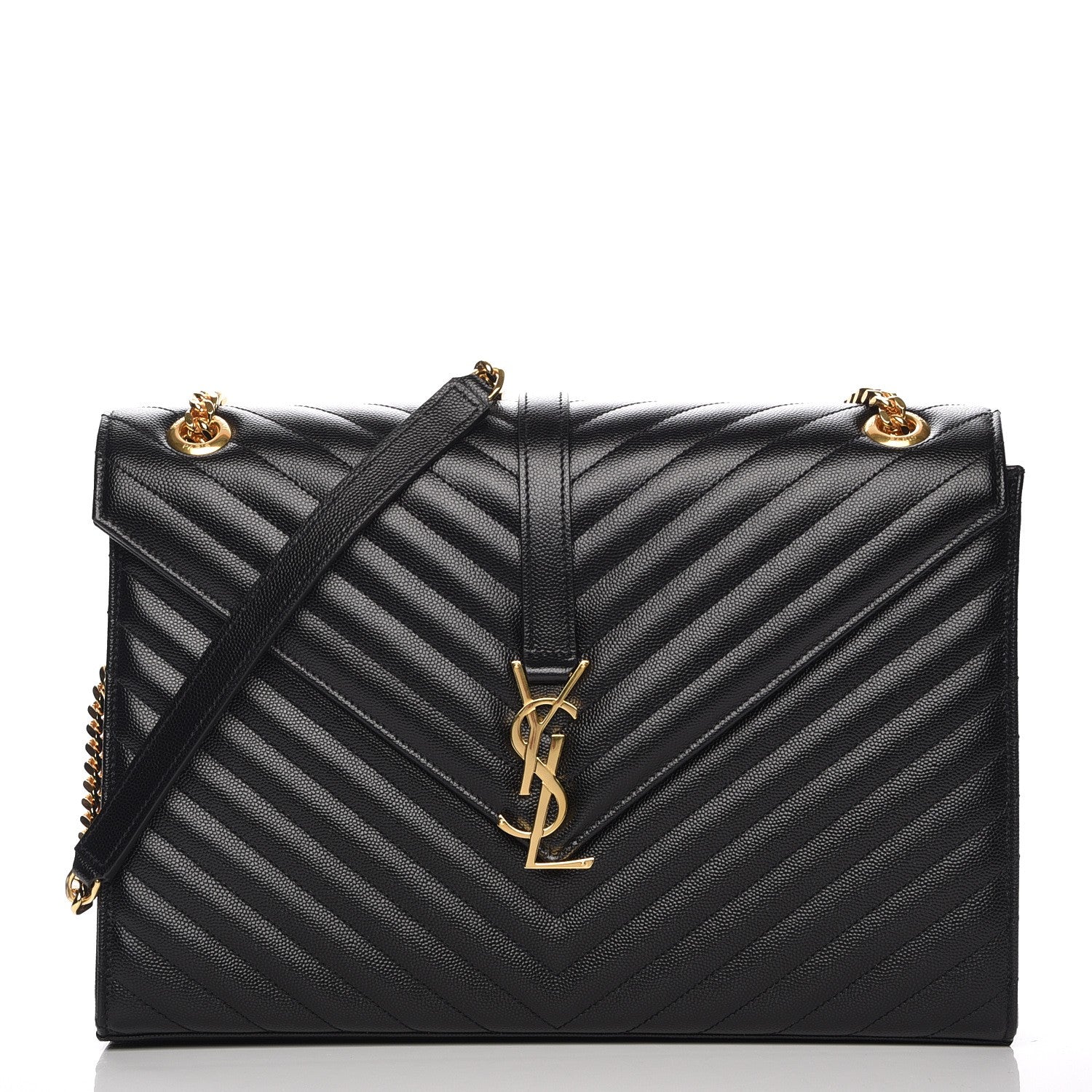 Saint Laurent Grain De Poudre Matelasse Chevron Large Monogram Satchel Black 1 of 7