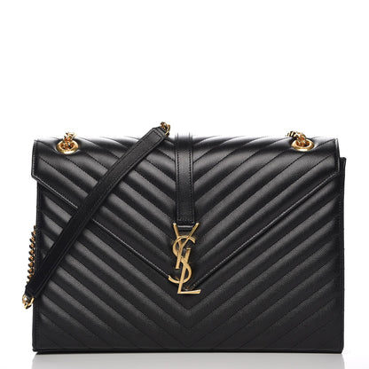 Saint Laurent Grain De Poudre Matelasse Chevron Large Monogram Satchel Black 1 of 7